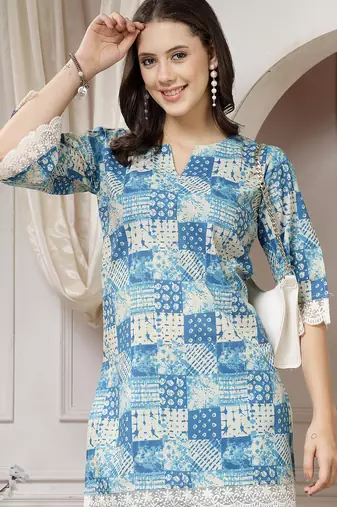 cotton blue abstract print co-ord set