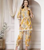cotton yellow abstract print co-ord set