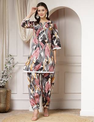 cotton grey abstract print co-ord set 1