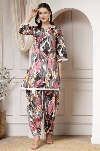 cotton grey abstract print co-ord set