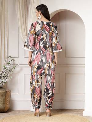 cotton grey abstract print co-ord set 2