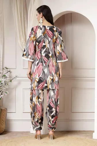 cotton grey abstract print co-ord set