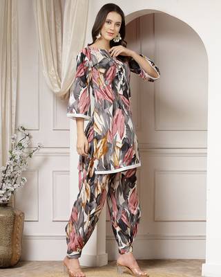 cotton grey abstract print co-ord set 4