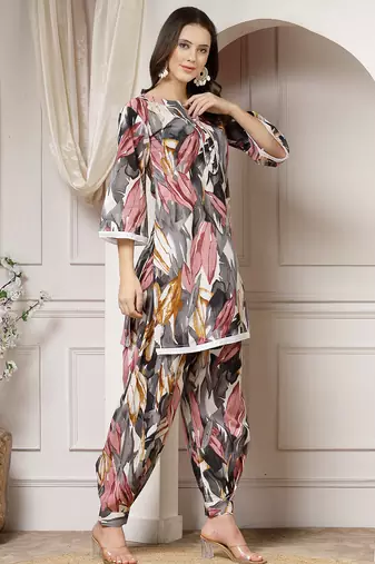 cotton grey abstract print co-ord set
