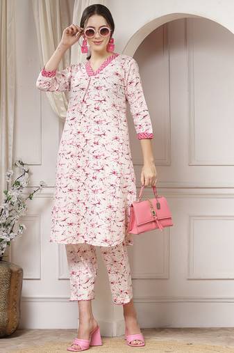 cotton pink abstract print co-ord set