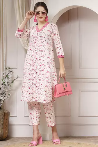 cotton pink abstract print co-ord set