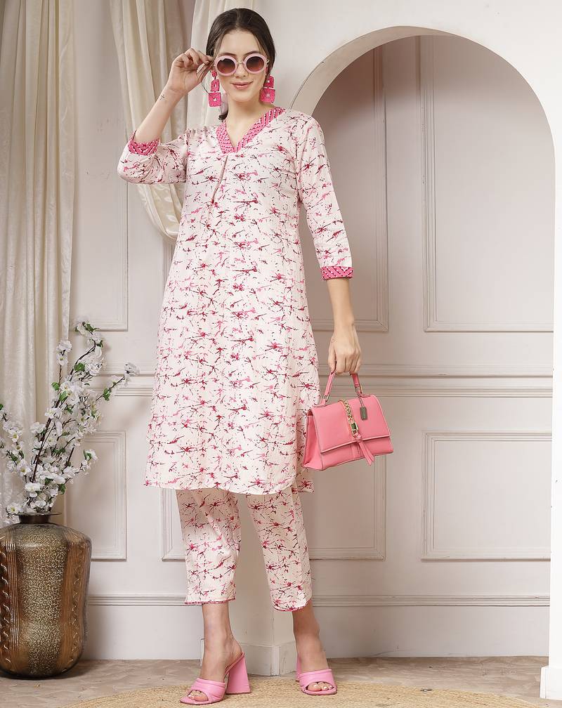 cotton pink abstract print co-ord set