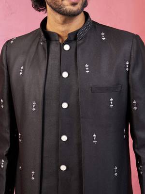 mens wedding indo western embroidered coat pyjama set  jute fabric  ceremonial ethnic wear 2