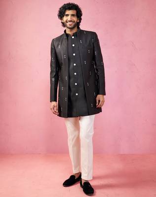 mens wedding indo western embroidered coat pyjama set  jute fabric  ceremonial ethnic wear 3