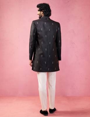 mens wedding indo western embroidered coat pyjama set  jute fabric  ceremonial ethnic wear 5