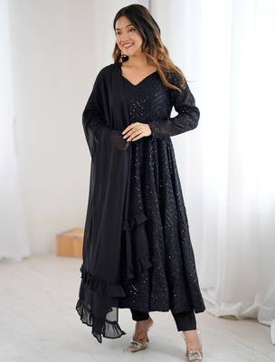Black Sequins Georgette Anarkali Suit 1