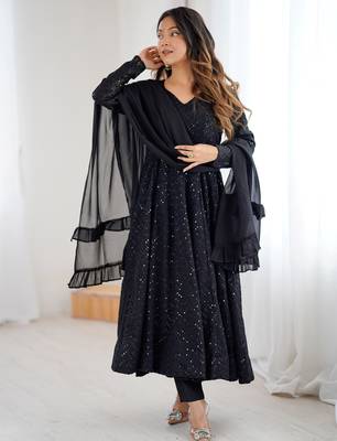 Black Sequins Georgette Anarkali Suit 2