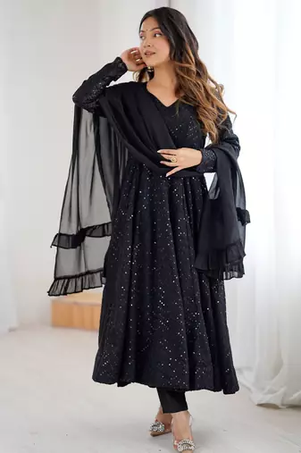 Black Sequins Georgette Anarkali Suit