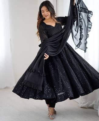 Black Sequins Georgette Anarkali Suit 3