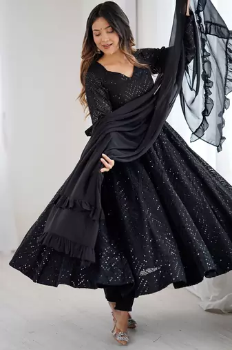 Black Sequins Georgette Anarkali Suit