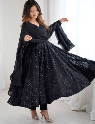 Black Sequins Georgette Anarkali Suit 4