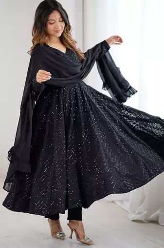 Black Sequins Georgette Anarkali Suit