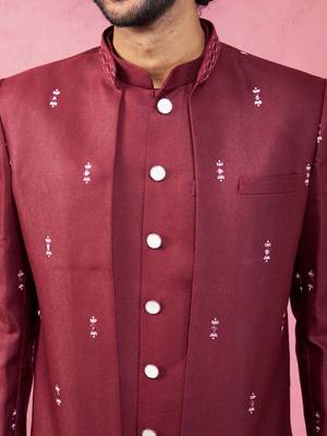 mens wedding indo western embroidered coat pyjama set  jute fabric  ceremonial ethnic wear 2