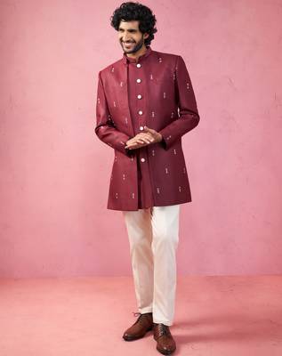mens wedding indo western embroidered coat pyjama set  jute fabric  ceremonial ethnic wear 3