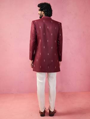 mens wedding indo western embroidered coat pyjama set  jute fabric  ceremonial ethnic wear 5