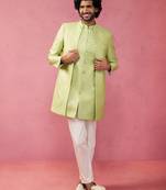 mens wedding indo western embroidered coat pyjama set  jute fabric  ceremonial ethnic wear