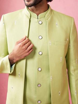 mens wedding indo western embroidered coat pyjama set  jute fabric  ceremonial ethnic wear 2
