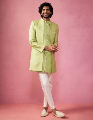 mens wedding indo western embroidered coat pyjama set  jute fabric  ceremonial ethnic wear 3