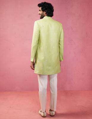 mens wedding indo western embroidered coat pyjama set  jute fabric  ceremonial ethnic wear 5