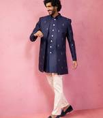 mens wedding indo western embroidered coat pyjama set  jute fabric  ceremonial ethnic wear
