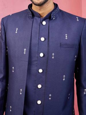 mens wedding indo western embroidered coat pyjama set  jute fabric  ceremonial ethnic wear 2