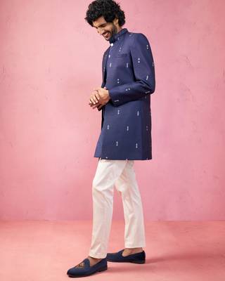 mens wedding indo western embroidered coat pyjama set  jute fabric  ceremonial ethnic wear 4