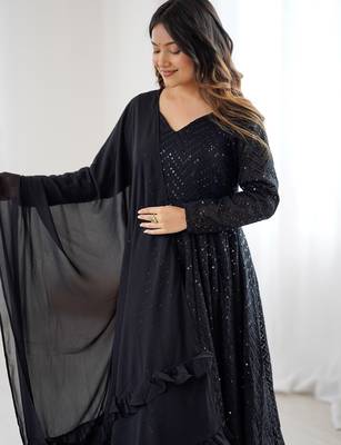 Black Sequins Georgette Anarkali Suit 6