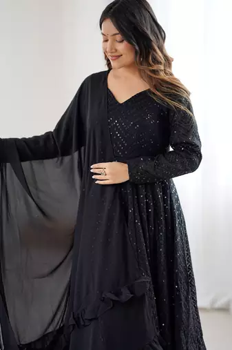 Black Sequins Georgette Anarkali Suit