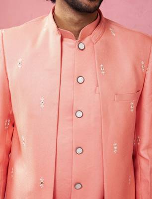 mens wedding indo western embroidered coat pyjama set  jute fabric  ceremonial ethnic wear 2