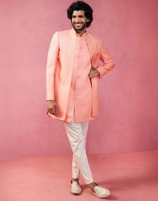 mens wedding indo western embroidered coat pyjama set  jute fabric  ceremonial ethnic wear 3