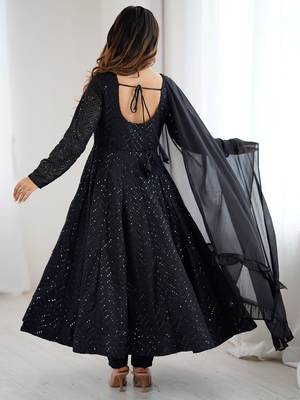 Black Sequins Georgette Anarkali Suit 7
