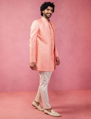 mens wedding indo western embroidered coat pyjama set  jute fabric  ceremonial ethnic wear 4