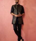 mens wedding kurta jacket pant set  thigh-length kurta with long jacket  ethnic festive wear