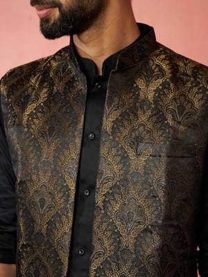 mens wedding kurta jacket pant set  thigh-length kurta with long jacket  ethnic festive wear 2