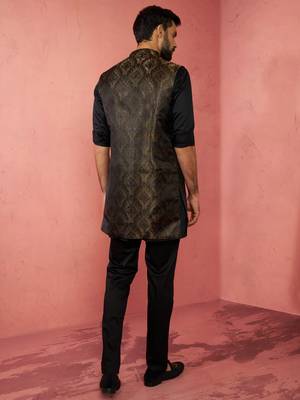 mens wedding kurta jacket pant set  thigh-length kurta with long jacket  ethnic festive wear 5