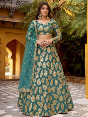green embroidered georgette lehenga set choli with dupatta 1