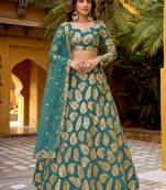 green embroidered georgette lehenga set choli with dupatta