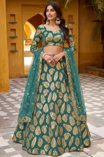 green embroidered georgette lehenga set choli with dupatta