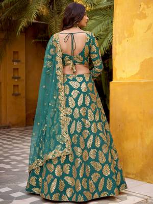 green embroidered georgette lehenga set choli with dupatta 5