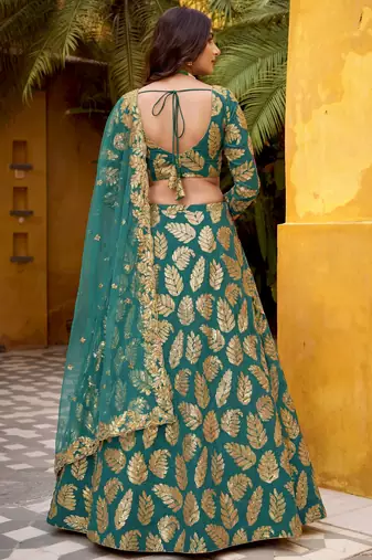 green embroidered georgette lehenga set choli with dupatta