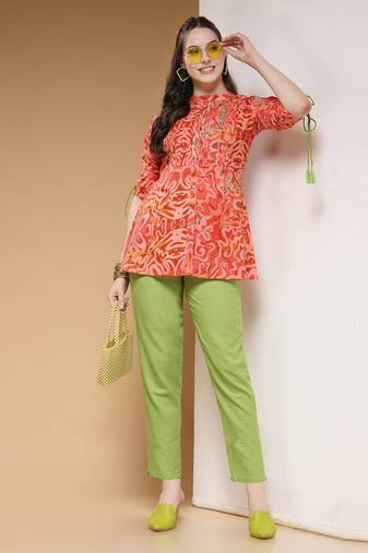 cotton red abstract print co-ord set