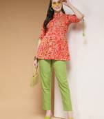 cotton red abstract print co-ord set