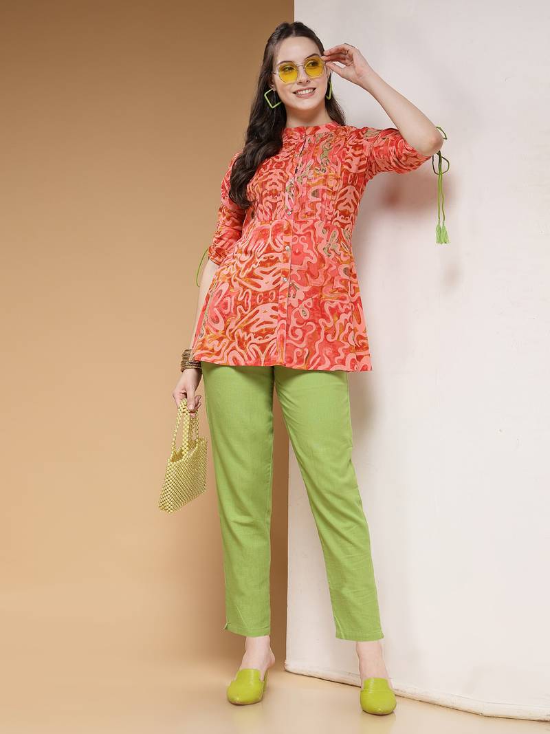 cotton red abstract print co-ord set