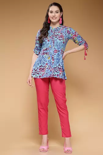 cotton blue abstract print co-ord set