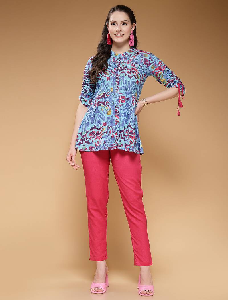 cotton blue abstract print co-ord set